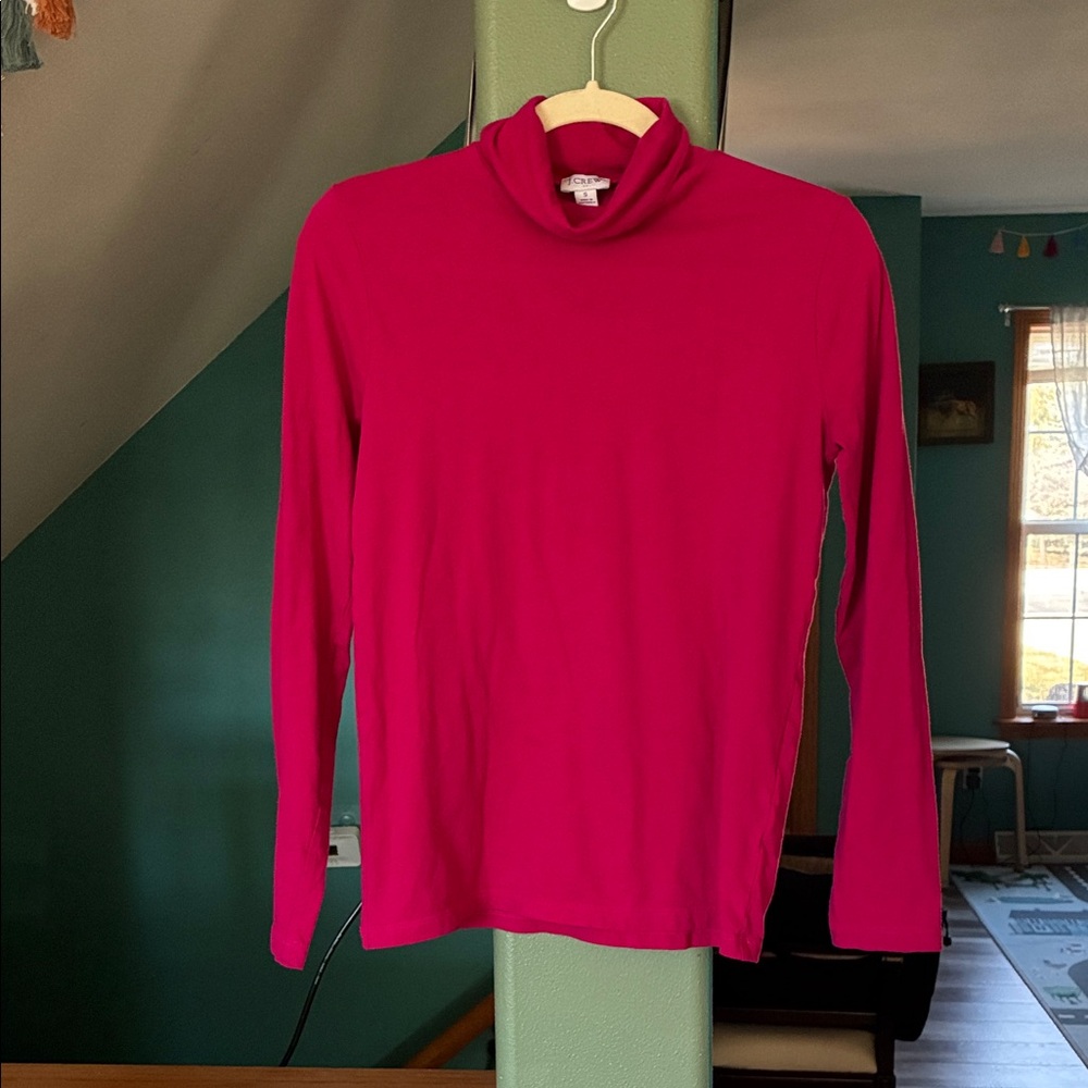 J Crew Tissue Turtleneck Bright Fuchsia Turtleneck Long Sleeve Top